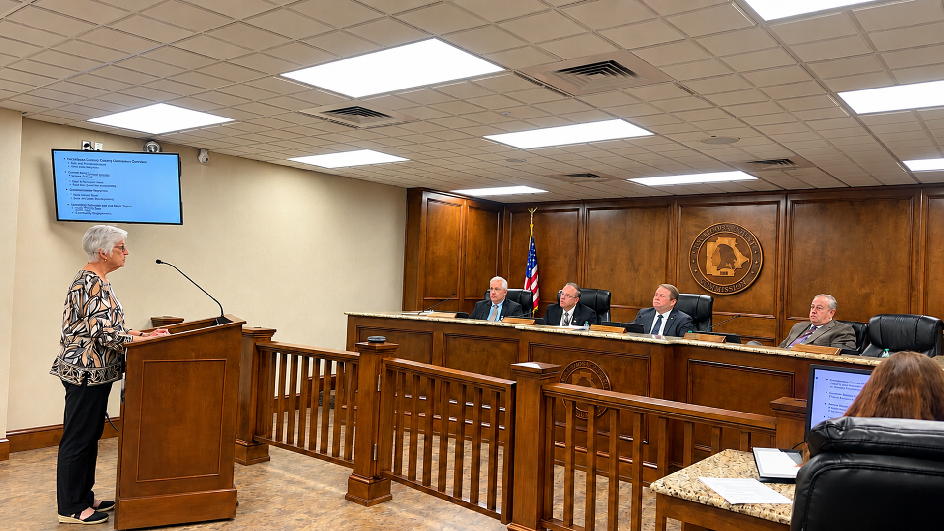 Sharon Turner addresses the Tuscaloosa County Commission during its September 16, 2026 meeting.