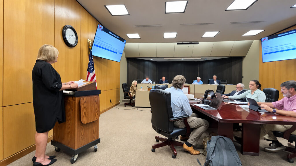 Iva Hendon presenting election-integrity findings to the Walker County Commission on September 8, 2026.
