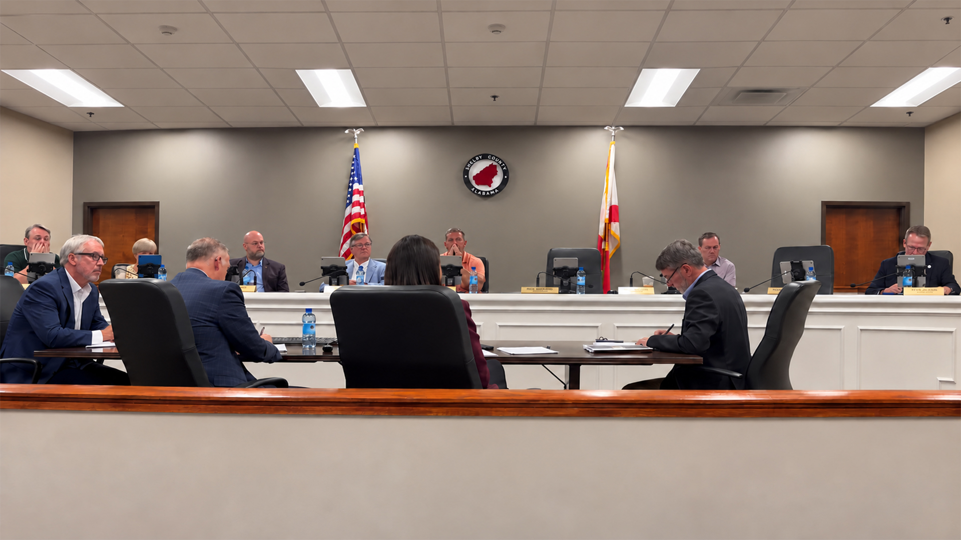 Shelby County commissioners seated at the dais during the September 28, 2026 meeting.